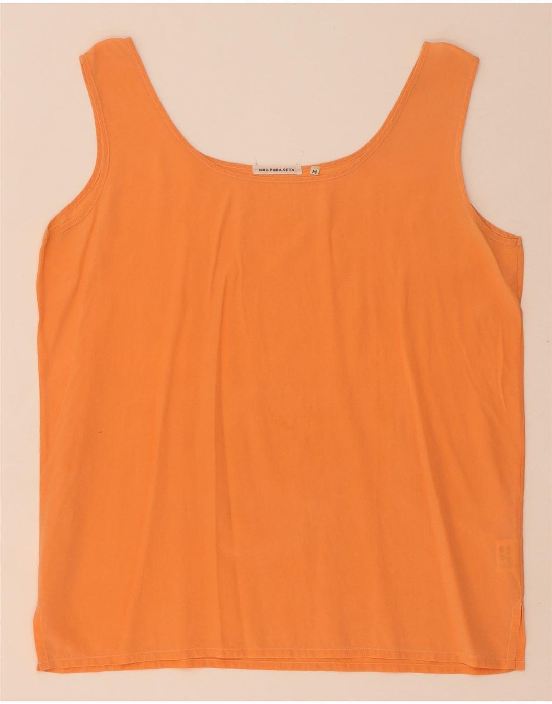 Blusa feminina vintage sem mangas UK 14 seda laranja média