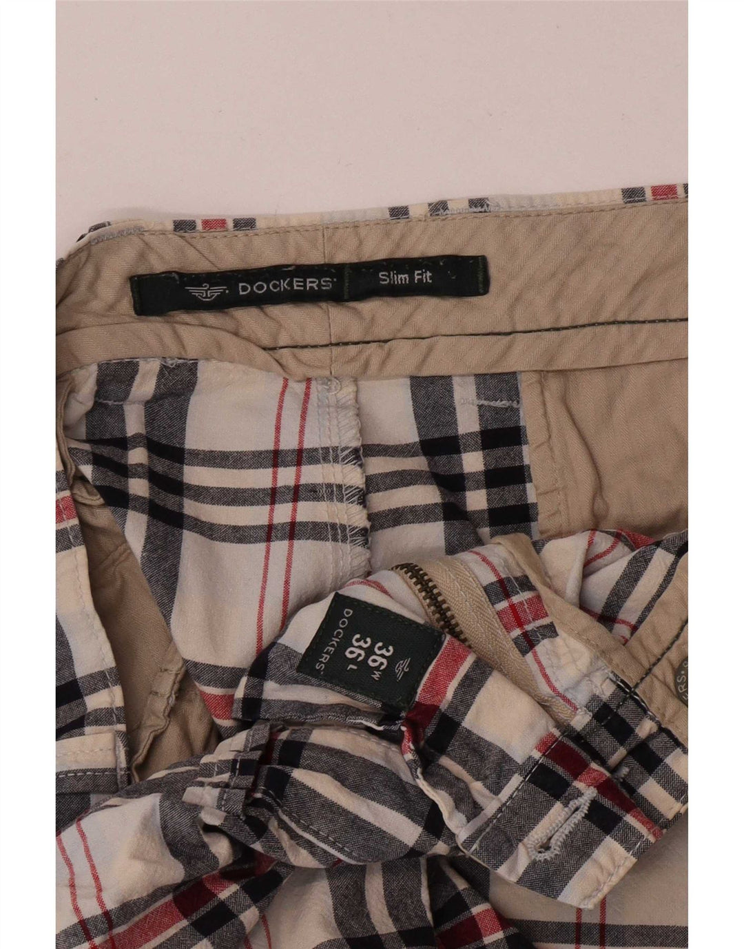 Dockers Mens Khakis Slim Fit Casual Shorts W36 Grande Xadrez Multicolorido