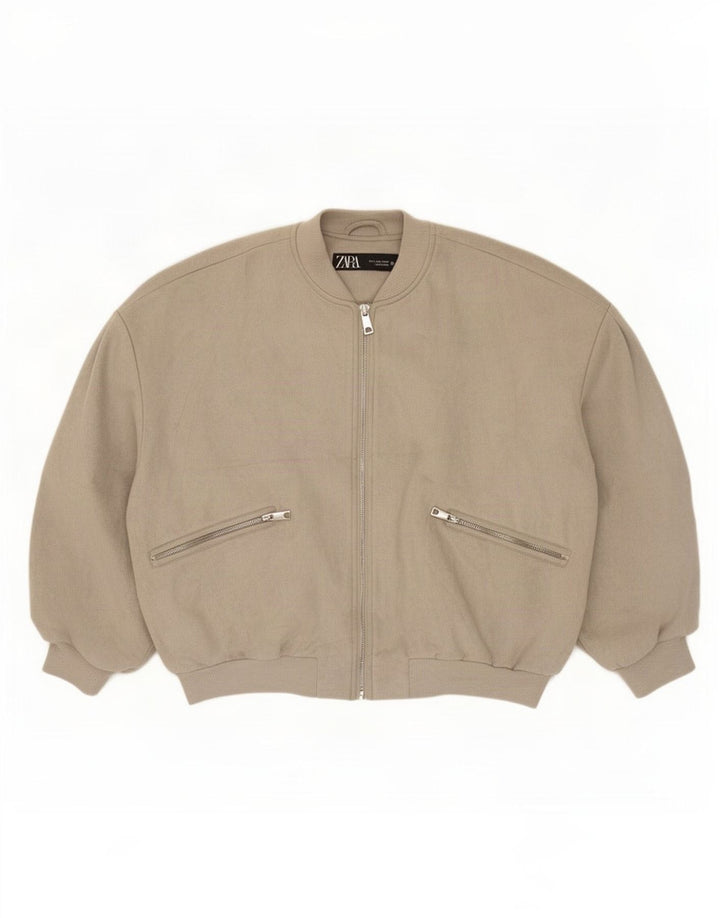 Zara Womens Oversized Bomber Jacket UK 10 Pequeno Poliéster Cinza