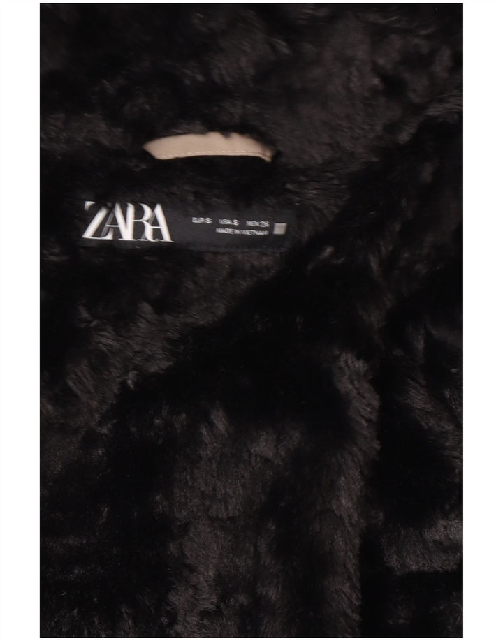 Zara Jaqueta feminina com capuz Sherpa acolchoada UK 10 poliéster cinza pequeno