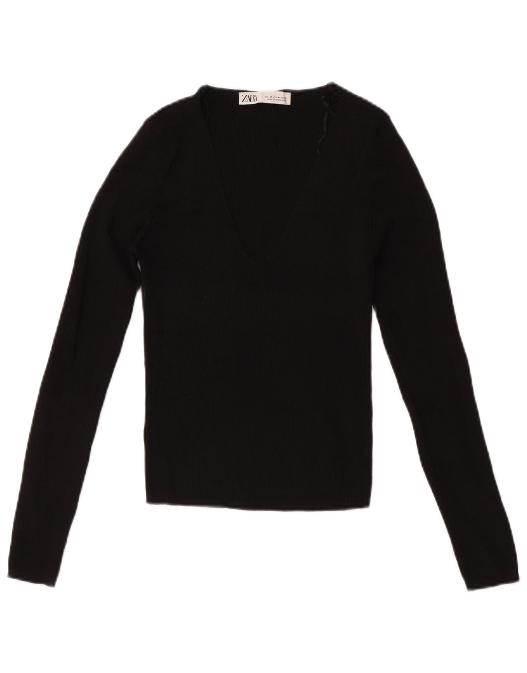 Zara Crop Top Feminino Manga Longa Reino Unido 12 Médio Preto Viscose