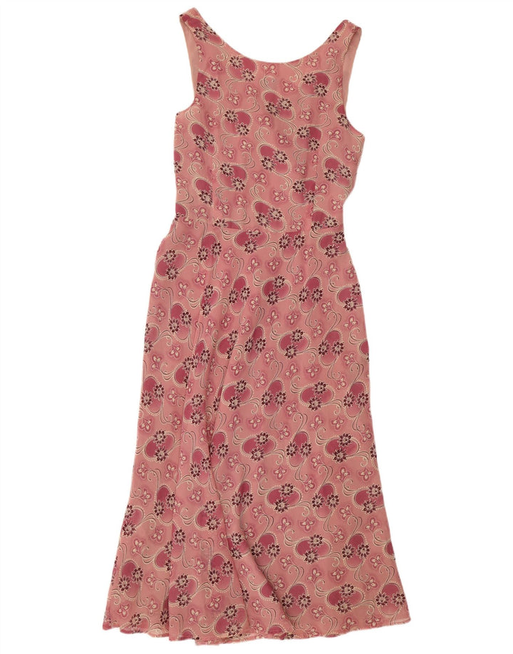 Vestido maxi feminino sem mangas MONSOON UK 10 pequeno seda floral rosa