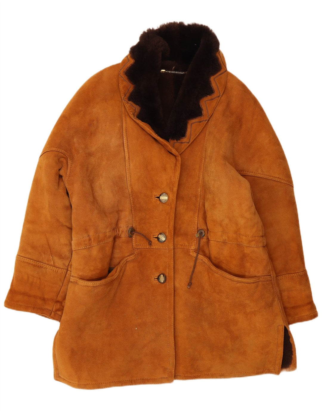 Casaco feminino vintage oversized shearling IT 44 marrom médio