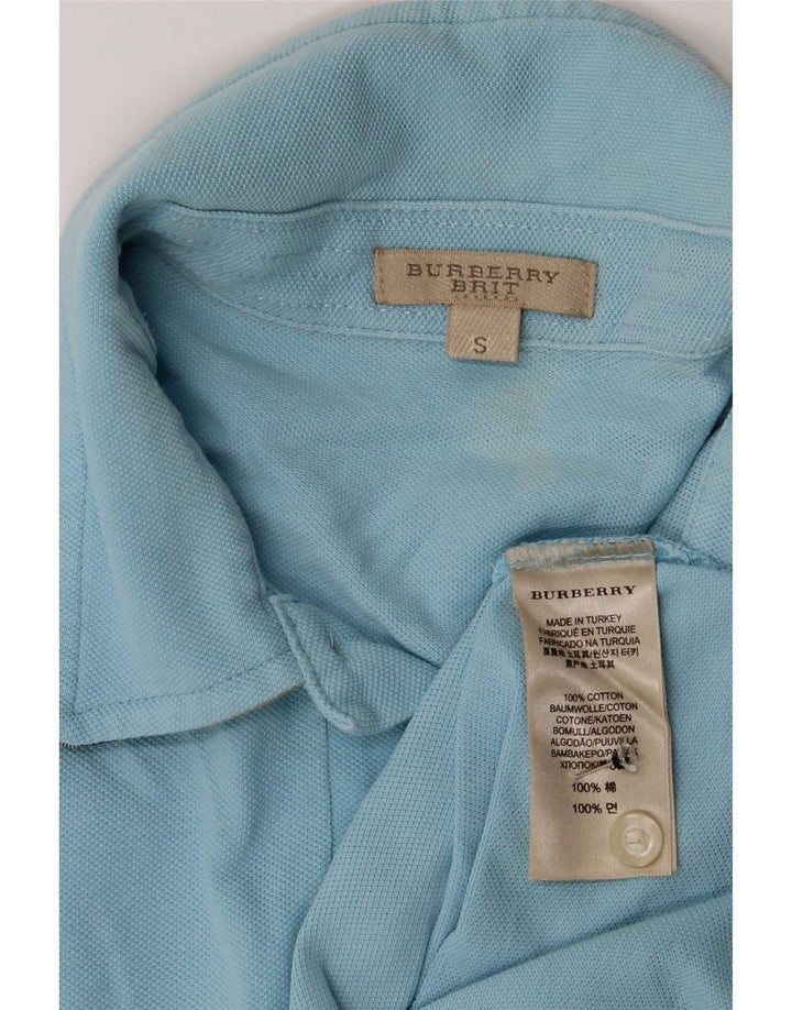 Burberry Camisa polo masculina BRIT pequena azul algodão