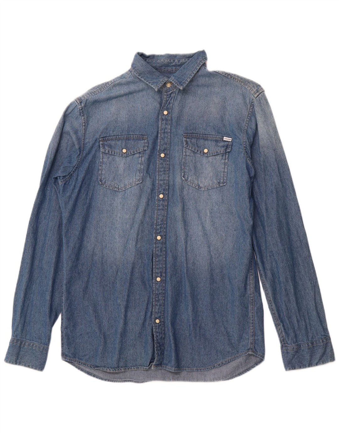 Camisa jeans masculina JACK & JONES grande algodão azul