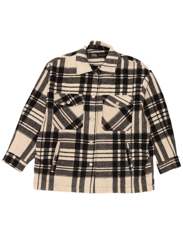 Zara Womens Oversized Utility Jacket UK 14 Medium Black Check Polyester