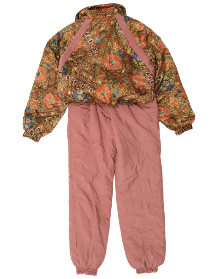 Macacão de esqui feminino vintage UK 14 poliéster floral rosa médio