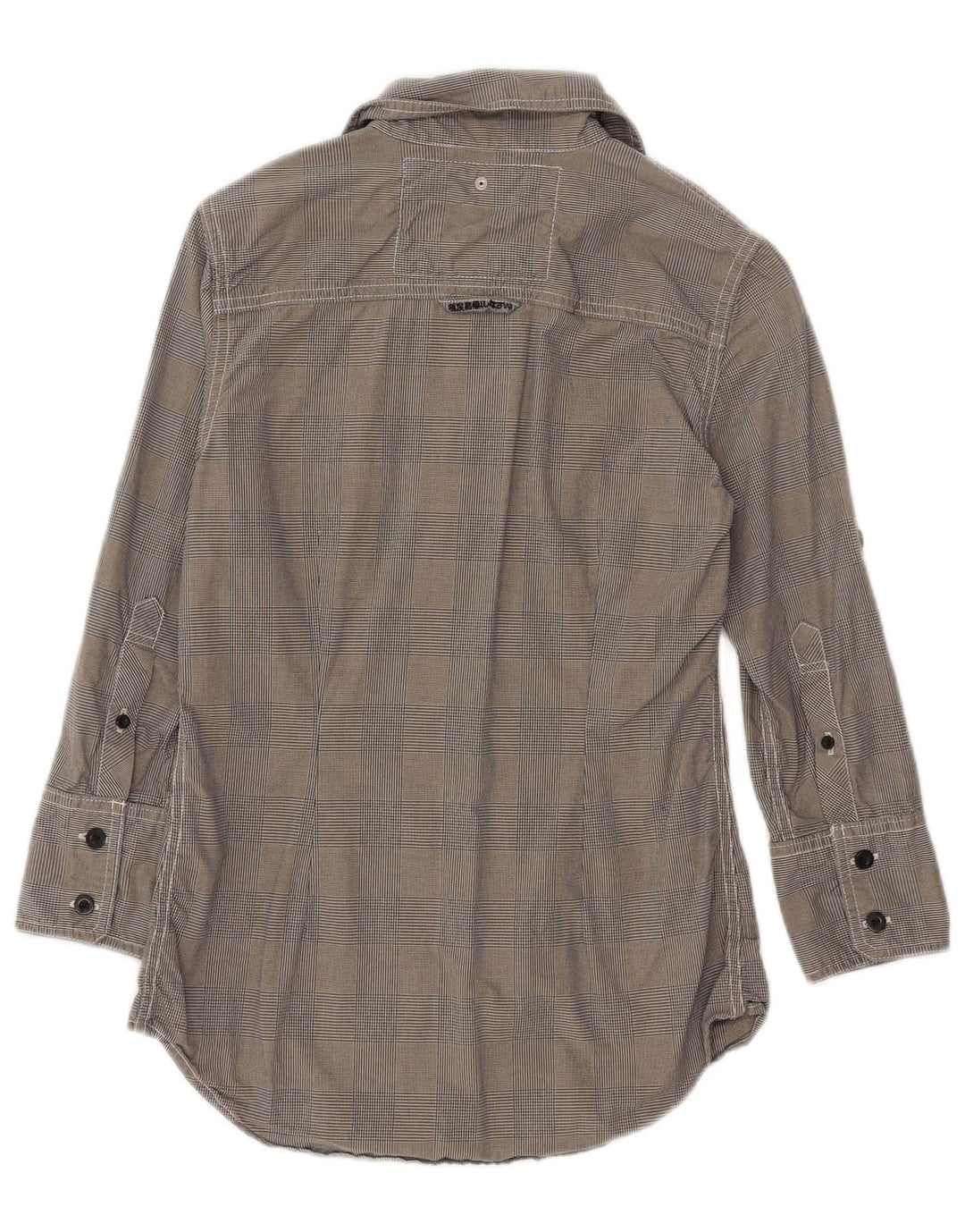 Camisa feminina Superdry manga 3/4 Reino Unido 10 algodão houndstooth cinza pequeno