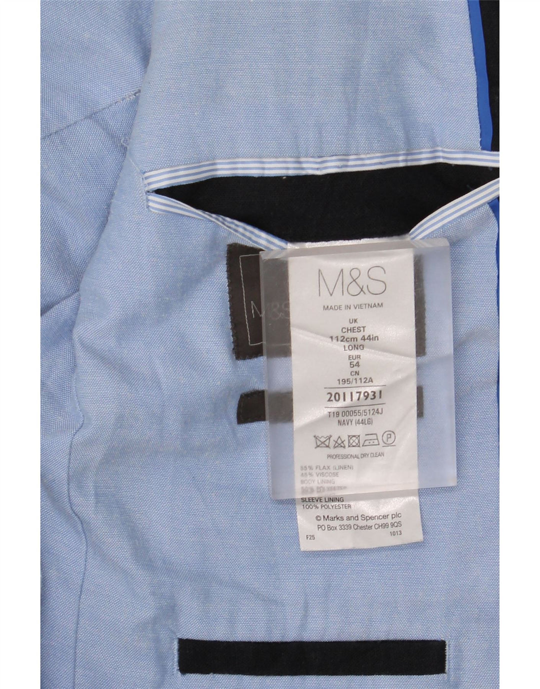 Jaqueta blazer masculina de 2 botões Marks & Spencer UK 44 XL azul marinho linho