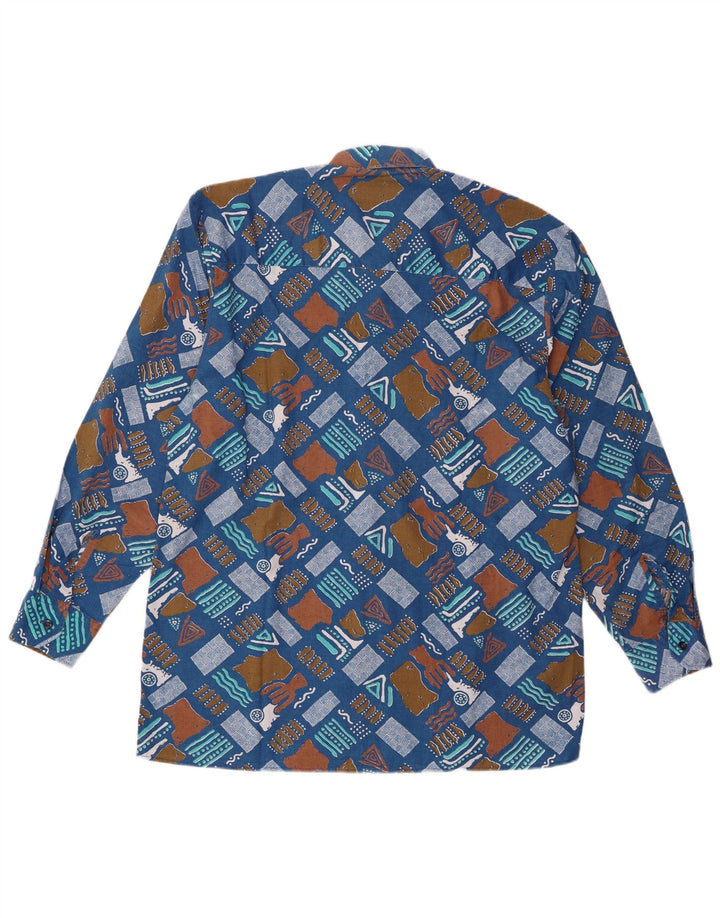Camisa masculina vintage tamanho 43/44 XL poliéster geométrico azul