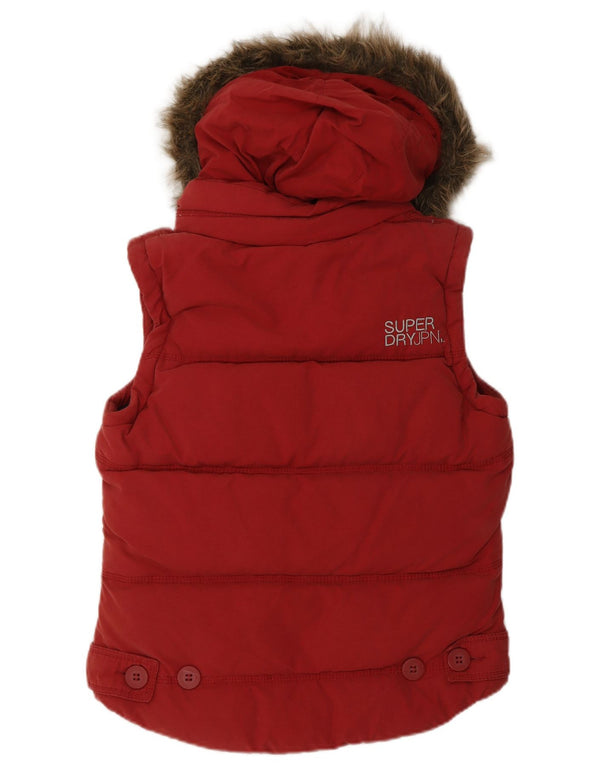 Colete acolchoado com capuz feminino Superdry UK 14 algodão vermelho médio