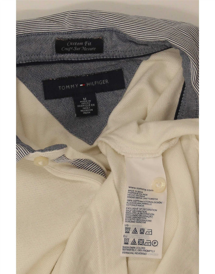 Camisa polo masculina Tommy Hilfiger Custom Fit de algodão branco médio