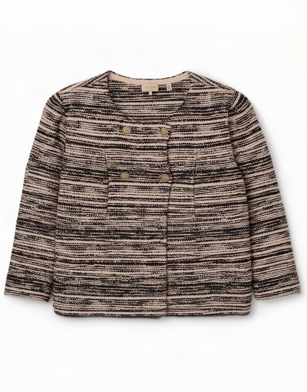 Jaqueta blazer feminina com peito duplo Ted Baker tamanho 6 2XL listrado preto