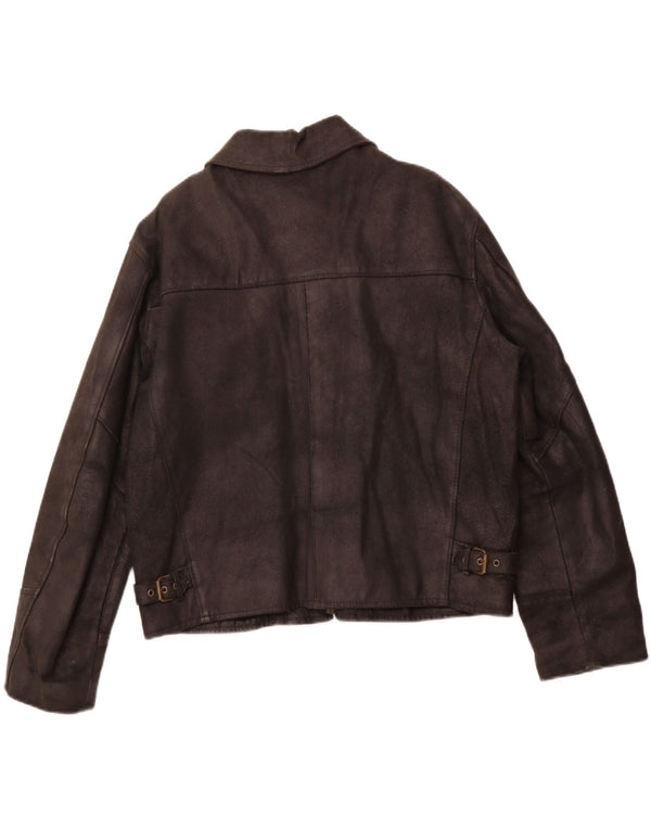 VINTAGE Womens Leather Jacket UK 16 Large Black Leather