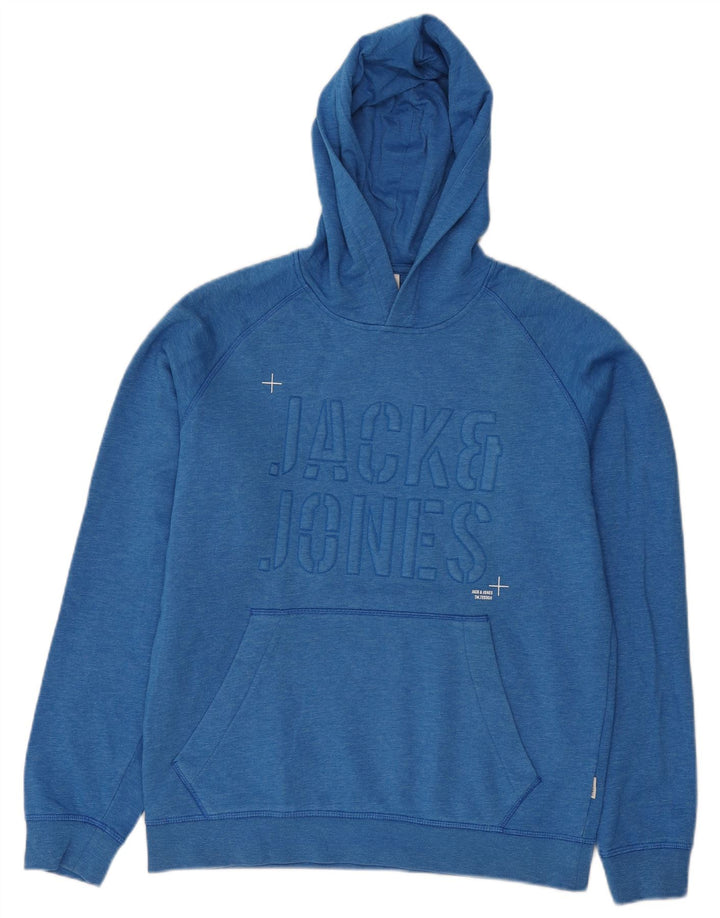 Jack & Jones moletom com capuz gráfico masculino médio algodão azul