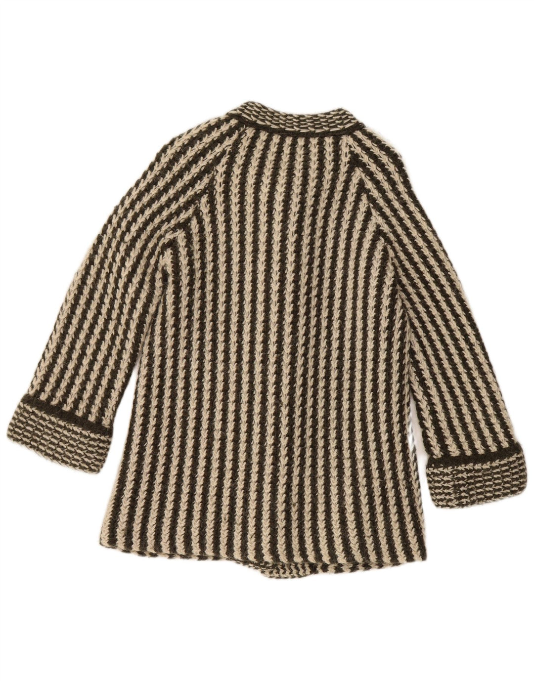 Suéter cardigã feminino VINTAGE manga 3/4 Reino Unido 14 listrado verde médio