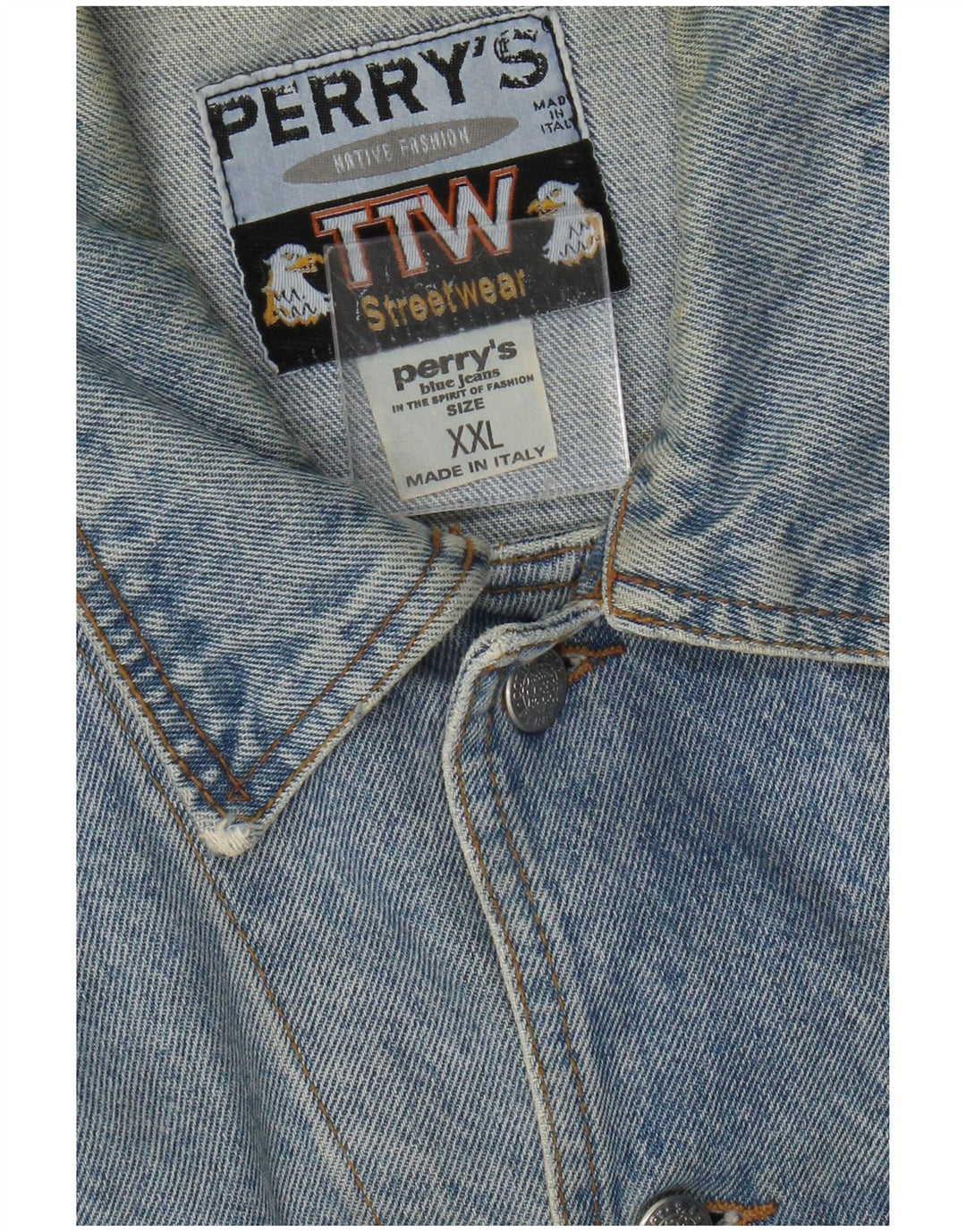 Jaqueta jeans masculina Perry UK 44 2XL algodão azul