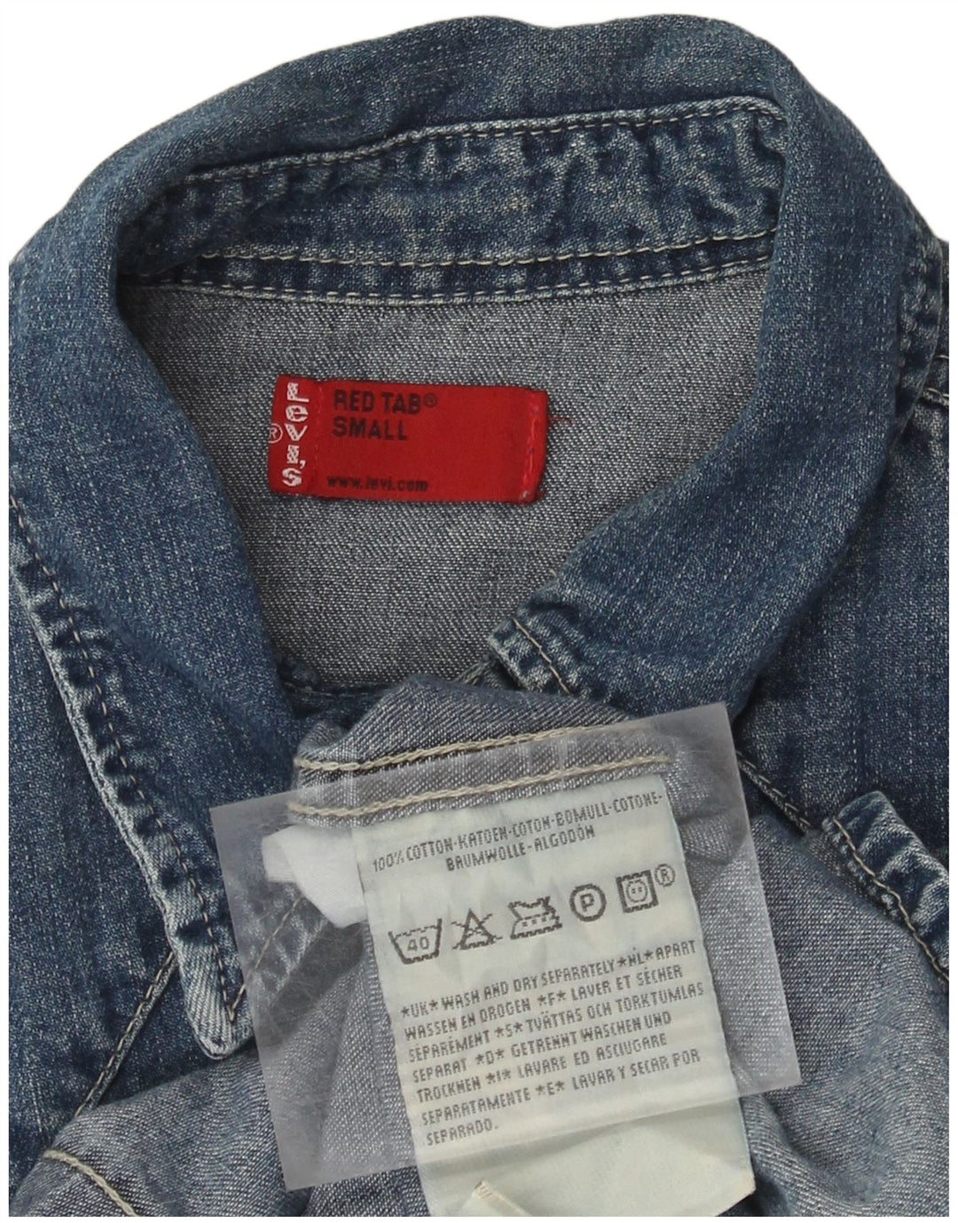 Camisa jeans masculina Levi's pequena azul algodão