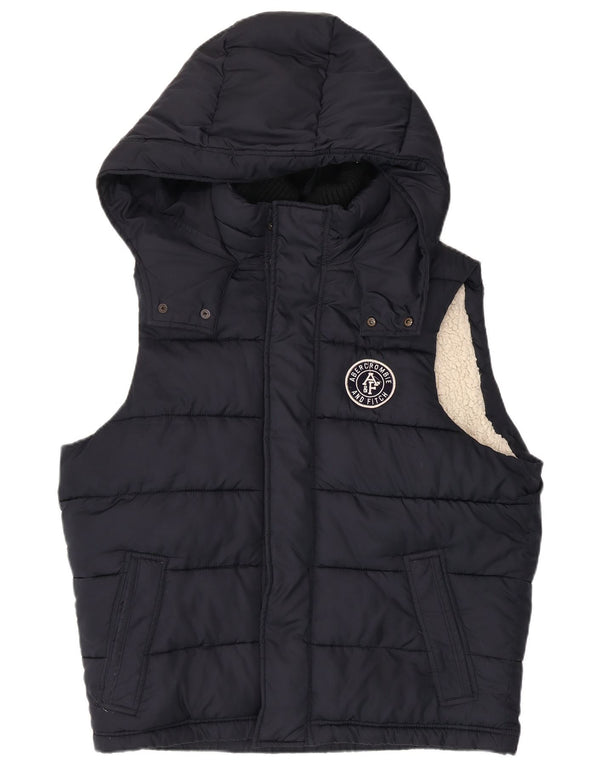 Colete masculino acolchoado com capuz Abercrombie & Fitch UK 42 XL azul marinho poliéster