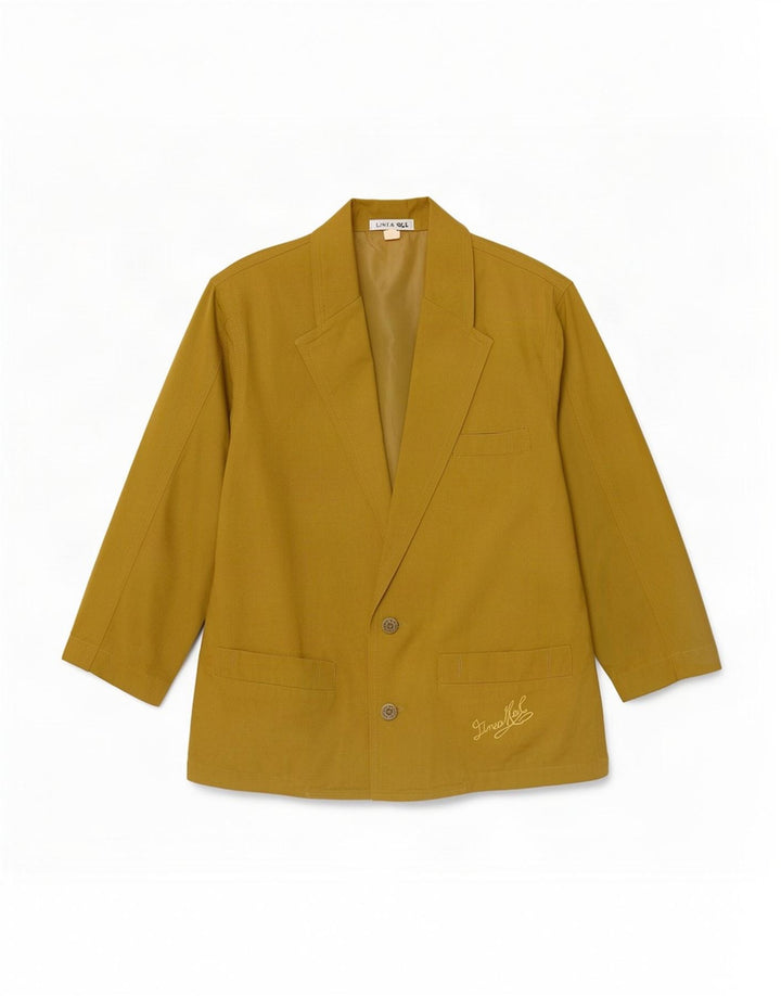 Jaqueta blazer feminina vintage manga 3/4 2 botões UE 38 algodão cáqui médio