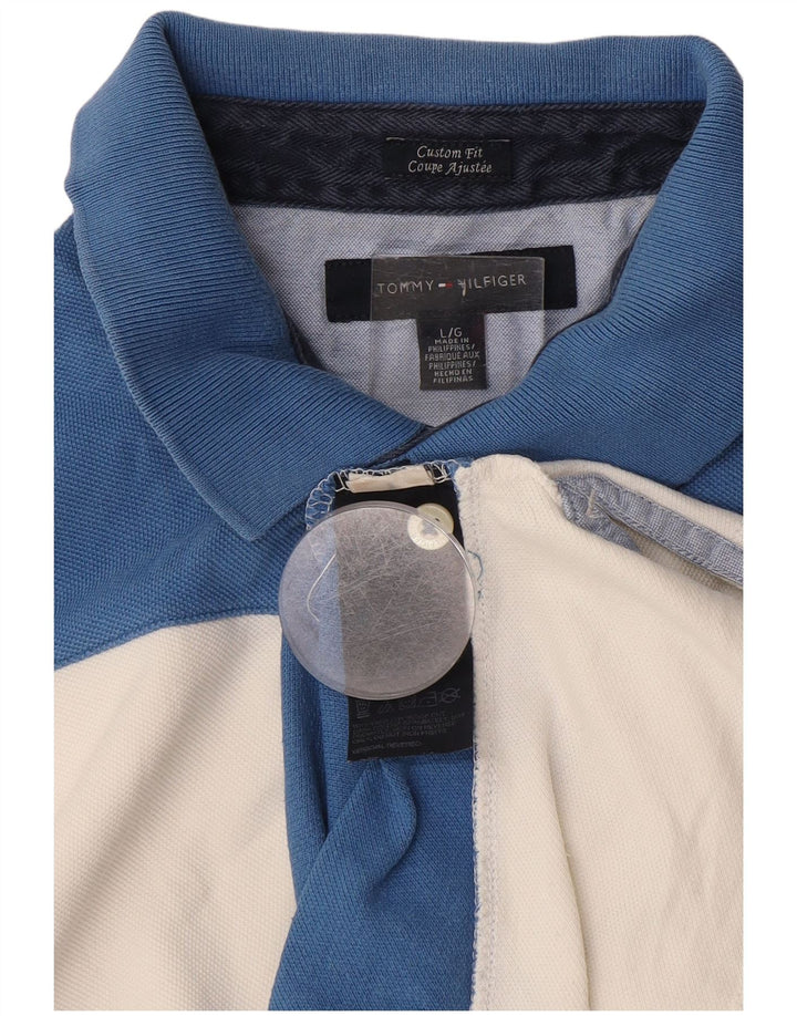 Camisa polo masculina Tommy Hilfiger Custom Fit grande algodão listrado azul