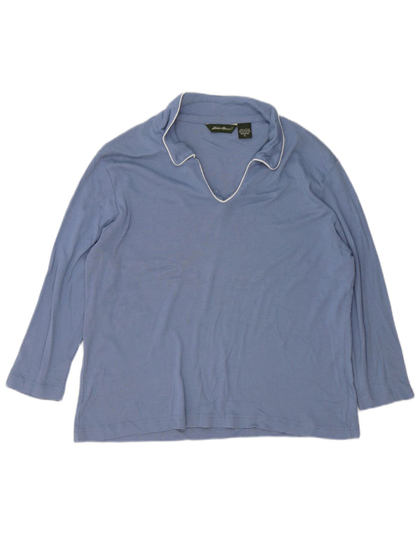Camisa pólo feminina Eddie Bauer manga 3/4 UK 18 XL algodão azul