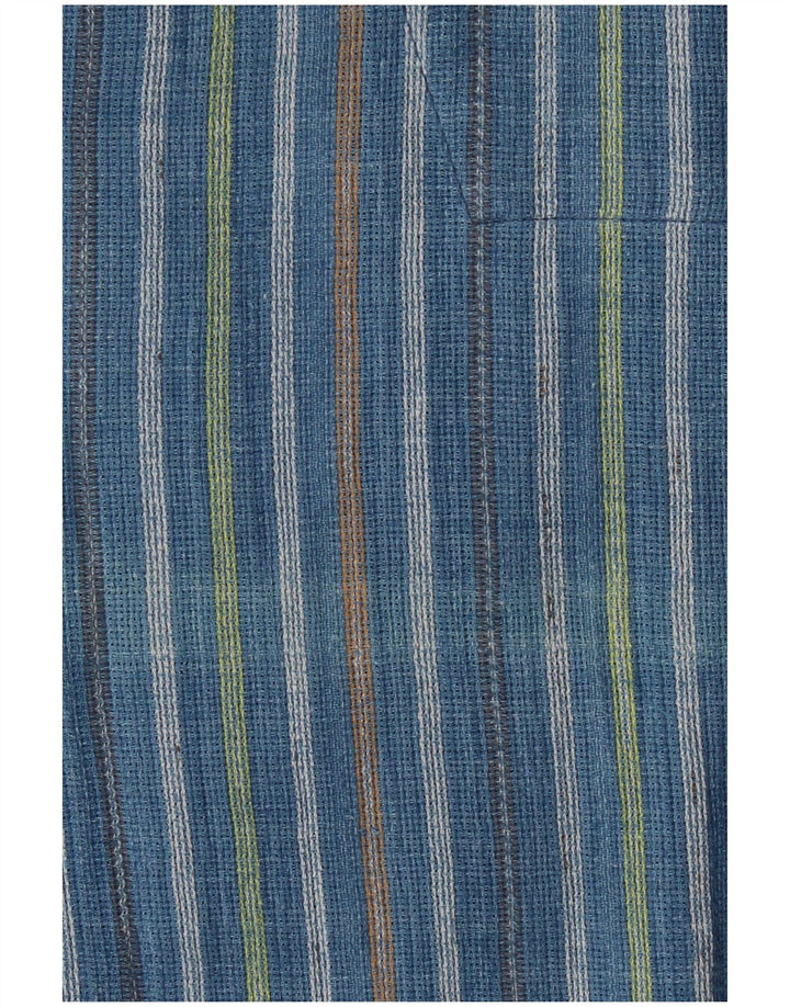 Camisa pulôver masculina VINTAGE de manga curta com ajuste solto listrado azul médio