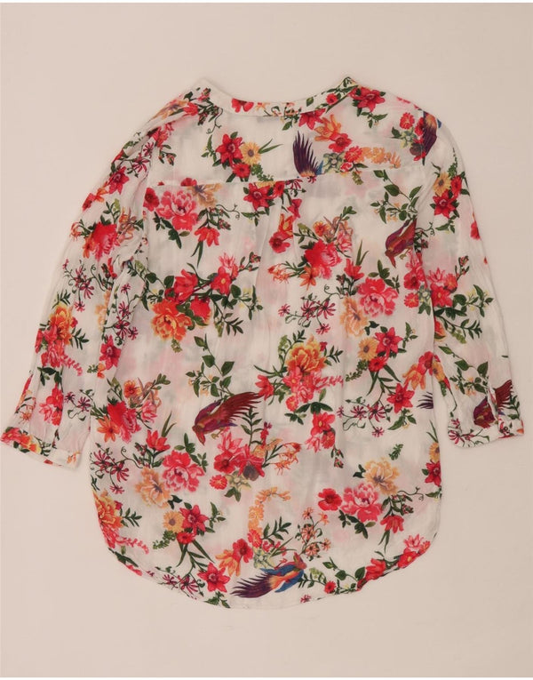Zara blusa feminina manga 3/4 top UK 12 médio floral multicolorido