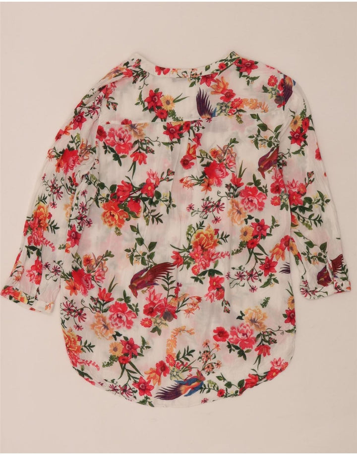 Zara blusa feminina manga 3/4 top UK 12 médio floral multicolorido