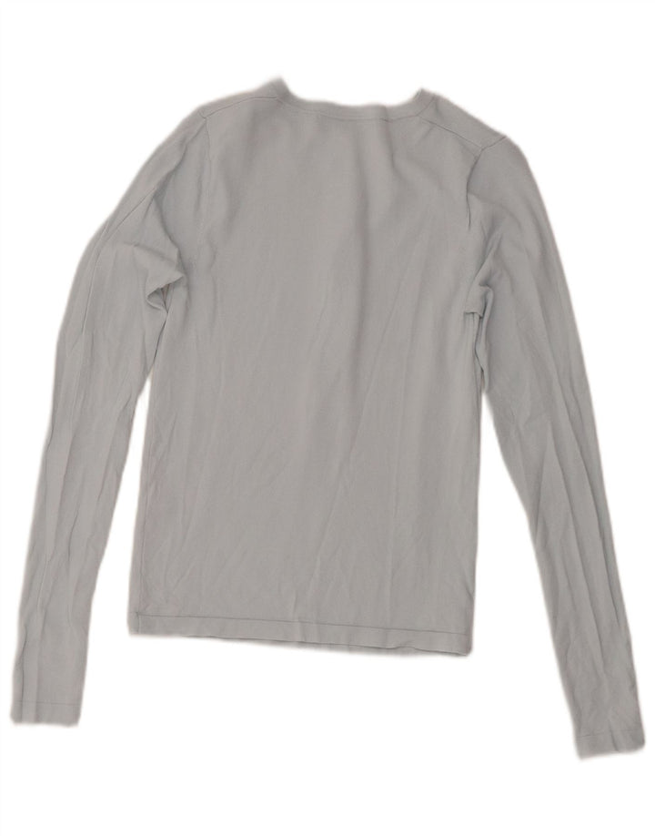 Top feminino Zara de manga comprida UK 8 pequeno azul viscose