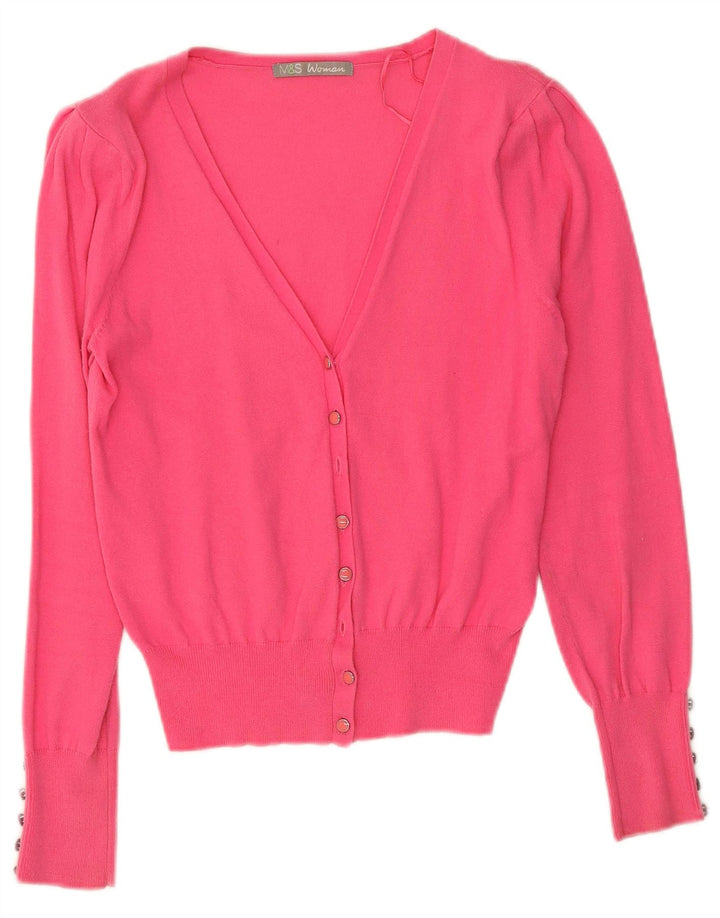 Suéter cardigã feminino Marks & Spencer UK 10 pequeno algodão rosa