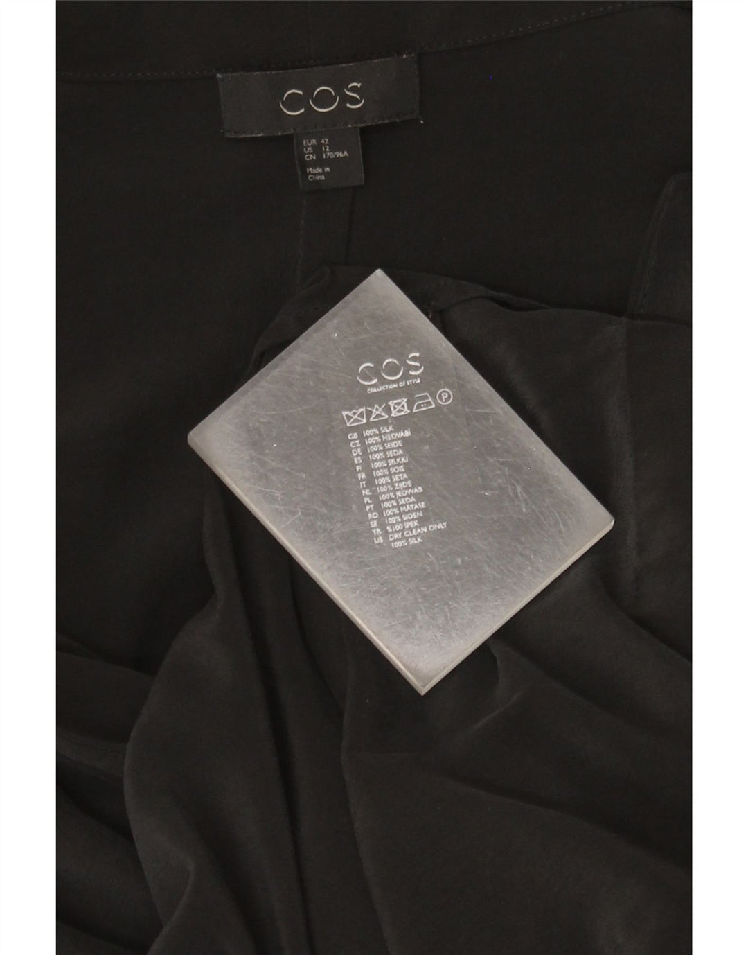 Cos vestido feminino manga comprida mudança UE 42 grande seda preta