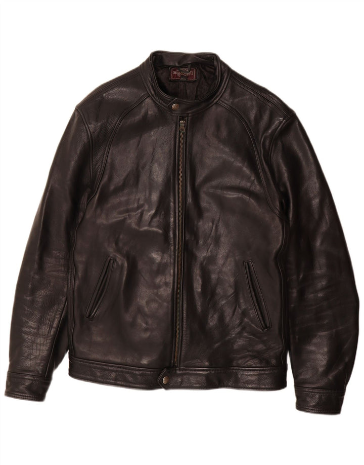 Jaqueta bomber de couro masculina vintage UK 38 couro preto médio