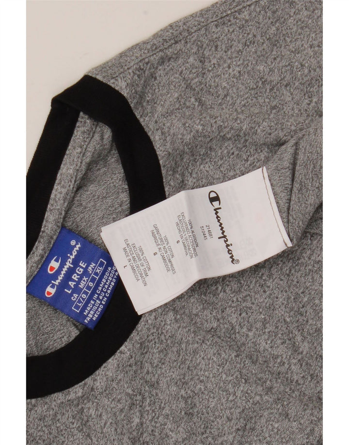 Camiseta masculina estampada Champion grande algodão manchado cinza