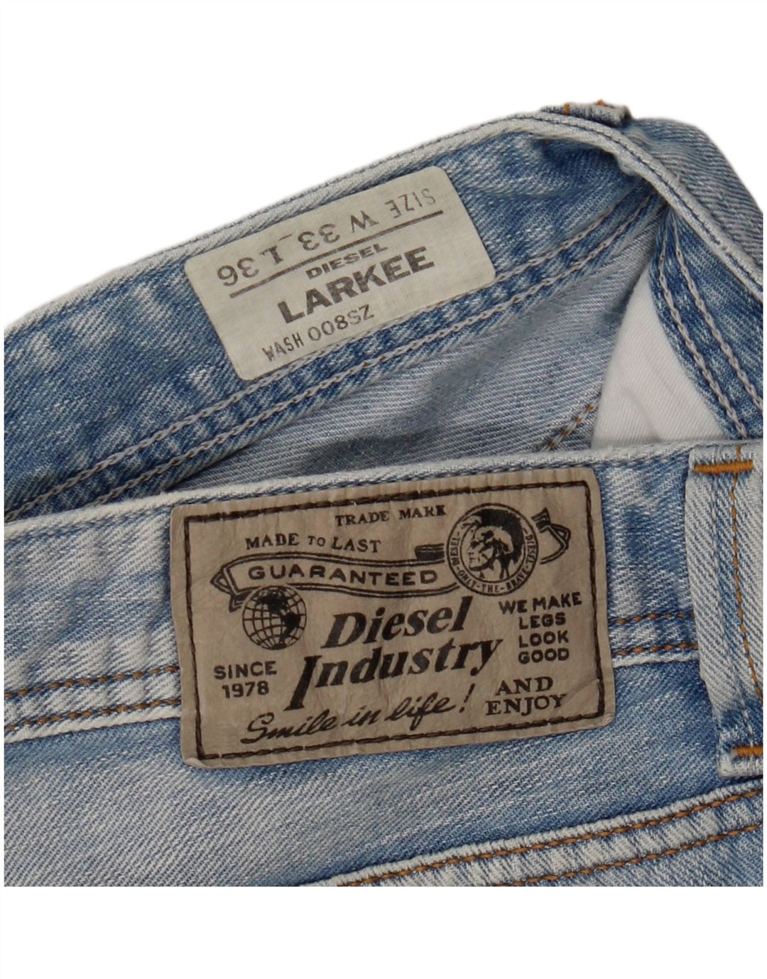 Diesel Mens Larkee Straight Jeans W33 L30 Azul Algodão