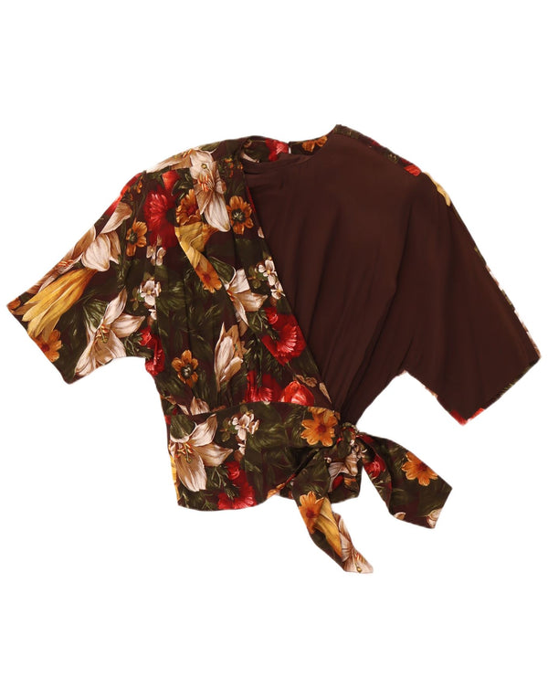 Blusa Feminina Punto e Virgola Top IT 44 Acetato Floral Marrom Médio