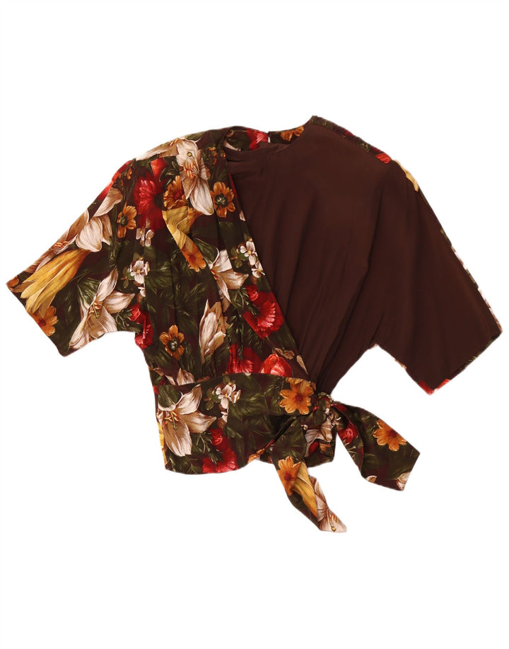 Blusa Feminina Punto e Virgola Top IT 44 Acetato Floral Marrom Médio