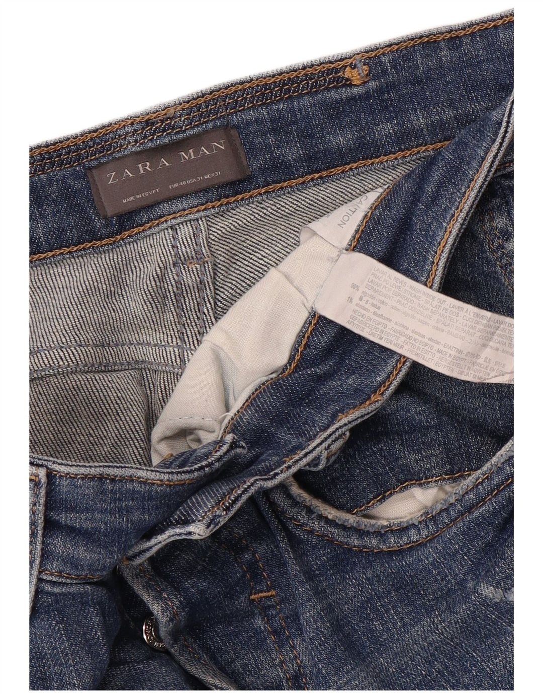 ZARA Mens Jeans Slim Distressed EU 40 Médio W31 L30 Azul Algodão