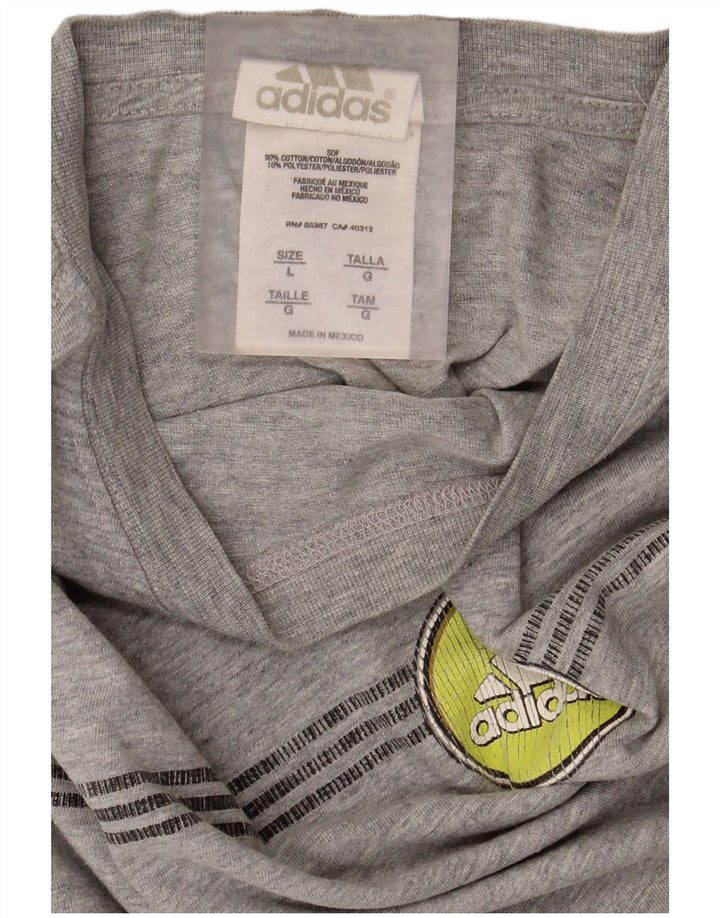 Adidas Mens Graphic Top Manga Longa Grande Algodão Cinza