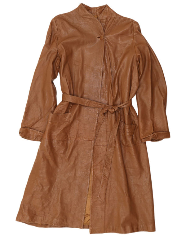 Casaco de couro superdimensionado feminino vintage IT 40 pequeno marrom