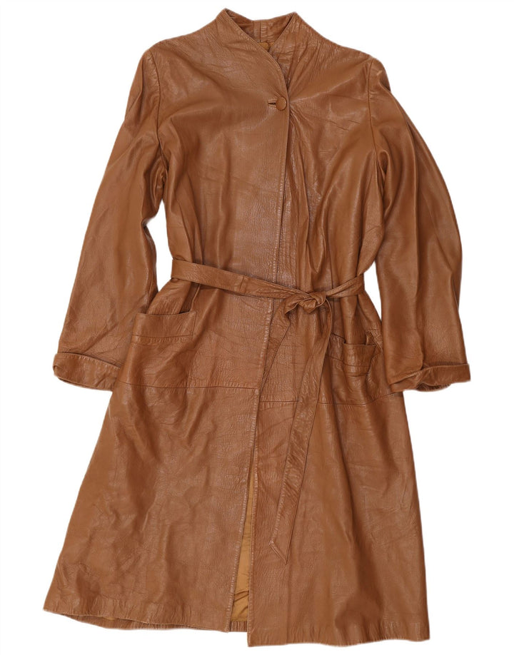 Casaco de couro superdimensionado feminino vintage IT 40 pequeno marrom