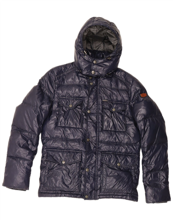 Jaqueta acolchoada com capuz masculina PEPE Jeans Heritage Reino Unido 38 azul marinho médio