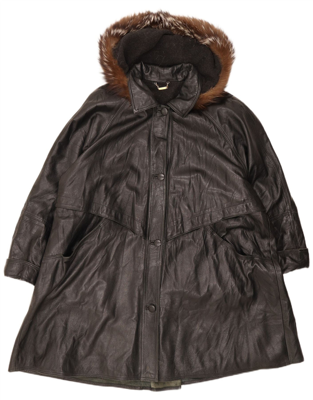 Braschi Casaco feminino de couro grande com capuz IT 46 grande preto