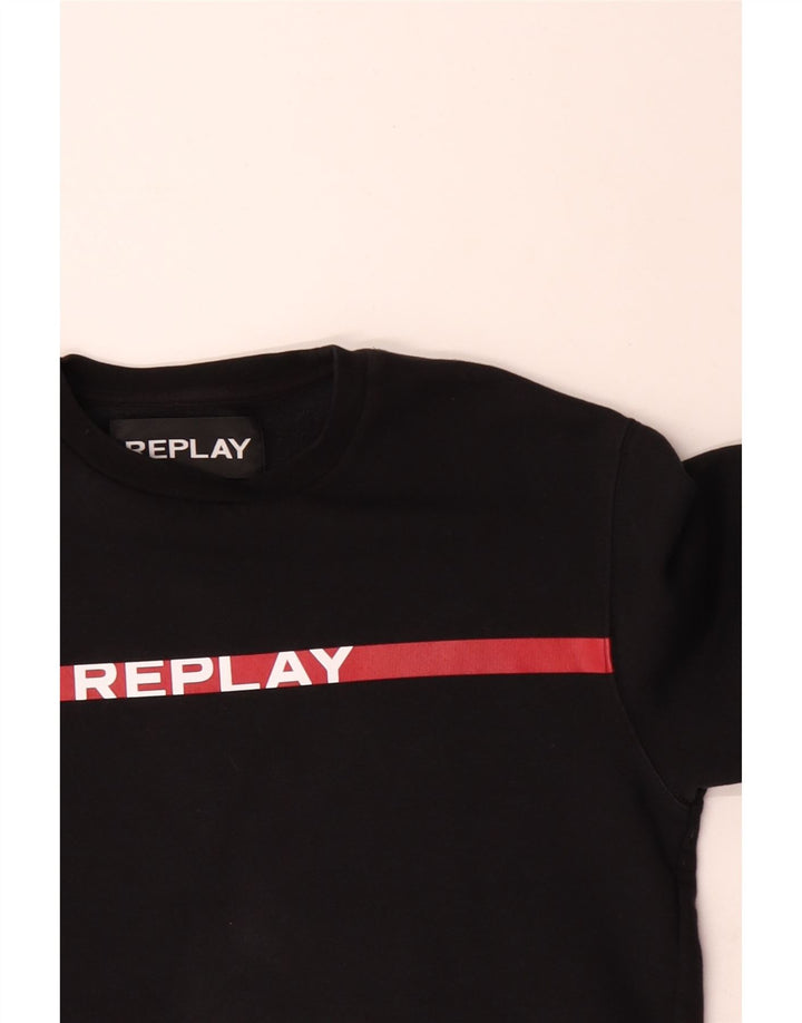 Replay moletom gráfico masculino jumper médio algodão preto