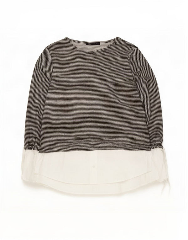 Blusa feminina de manga comprida Marks & Spencer UK 12 listrada cinza médio
