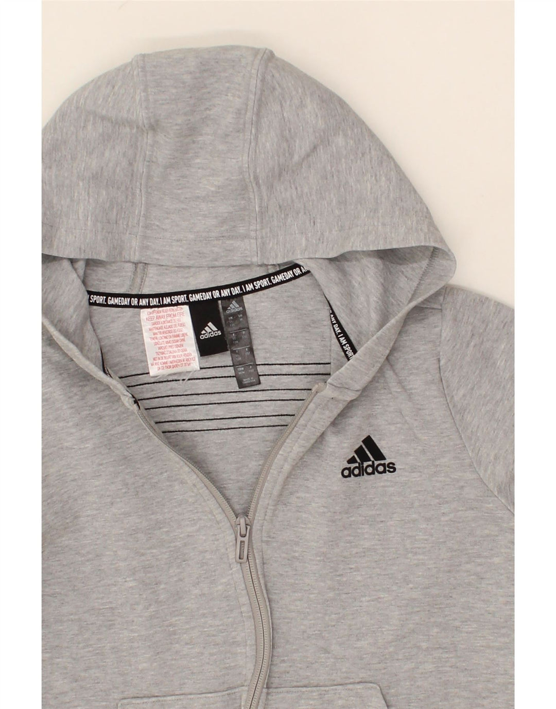 ADIDAS Boys Zip Hoodie Sweater 11-12 Years Grey Cotton Vintage Adidas and Second-Hand Adidas from Messina Hembry 