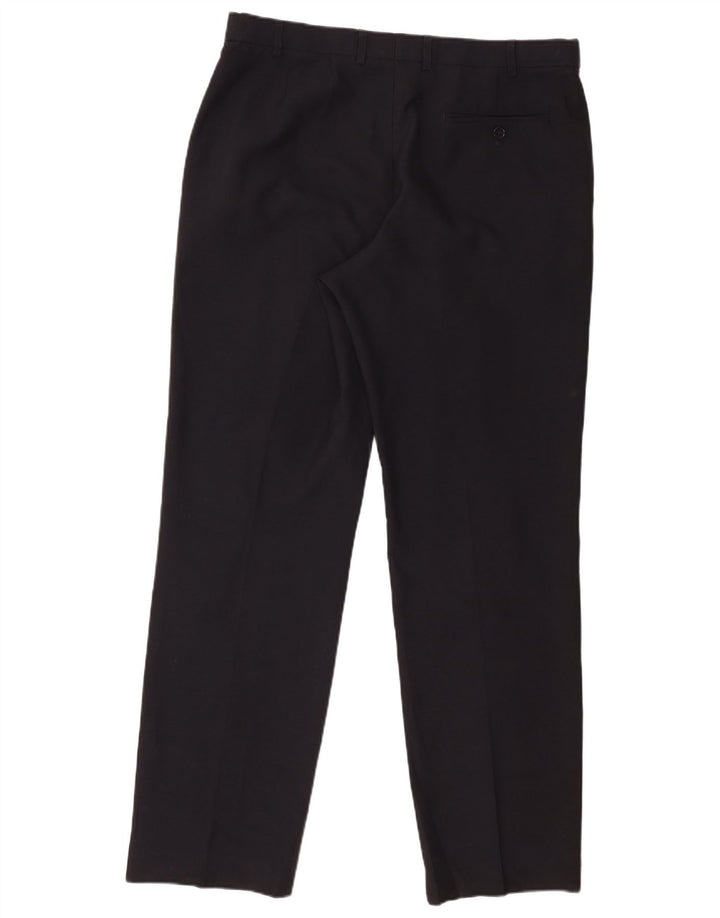 Calça masculina de terno regular Marks & Spencer W36 L33 azul marinho poliéster
