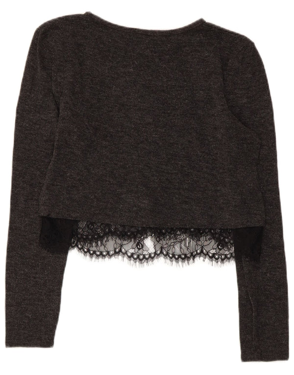 Zara Womens Crop Top Manga Longa Reino Unido 12 Médio Cinza