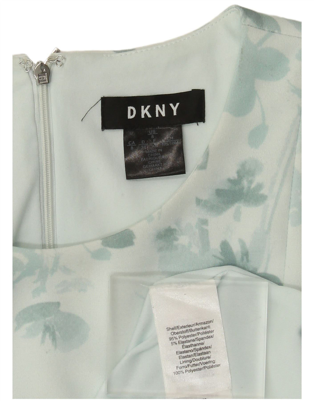 Vestido feminino Dkny sem mangas evasê EU 40 poliéster floral verde médio