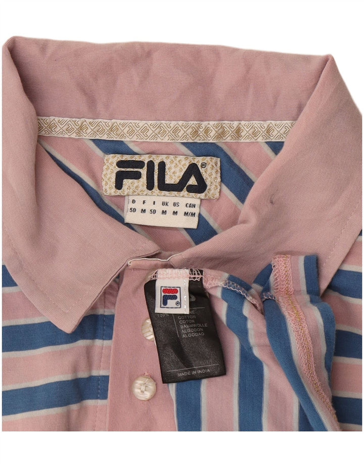 Camisa polo masculina FILA de algodão listrado rosa médio
